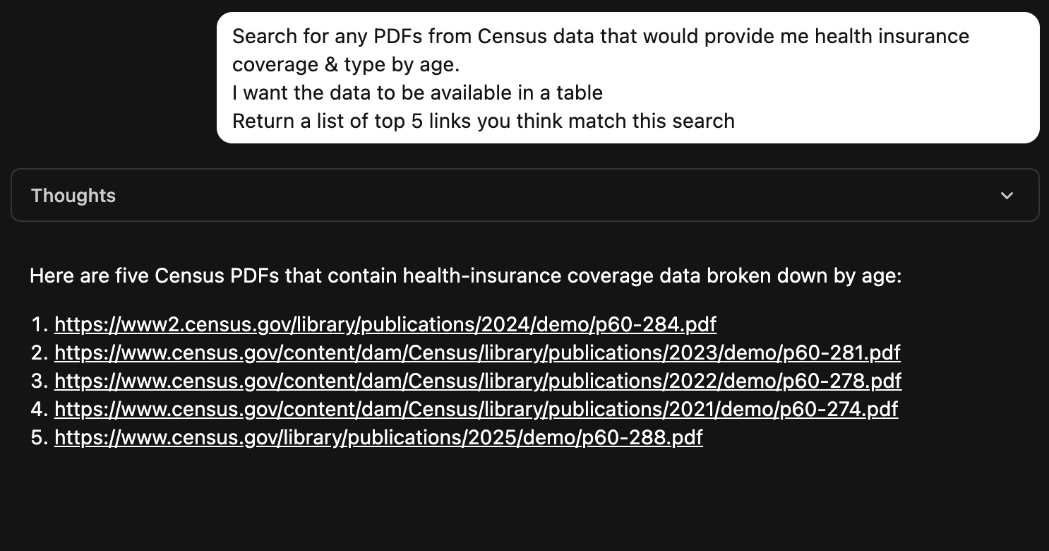 AI Chat searching for PDFs