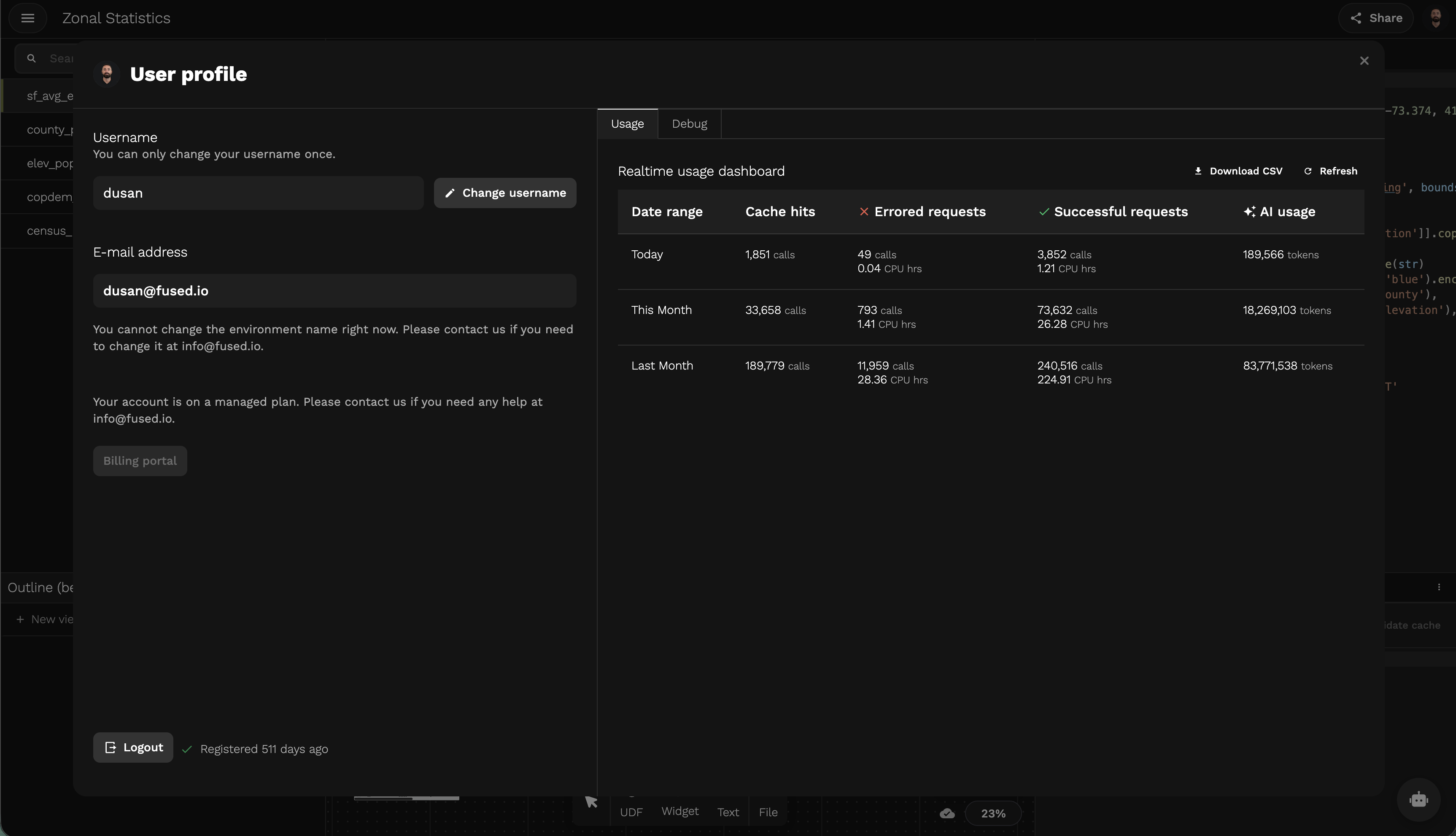 Profile usage dashboard
