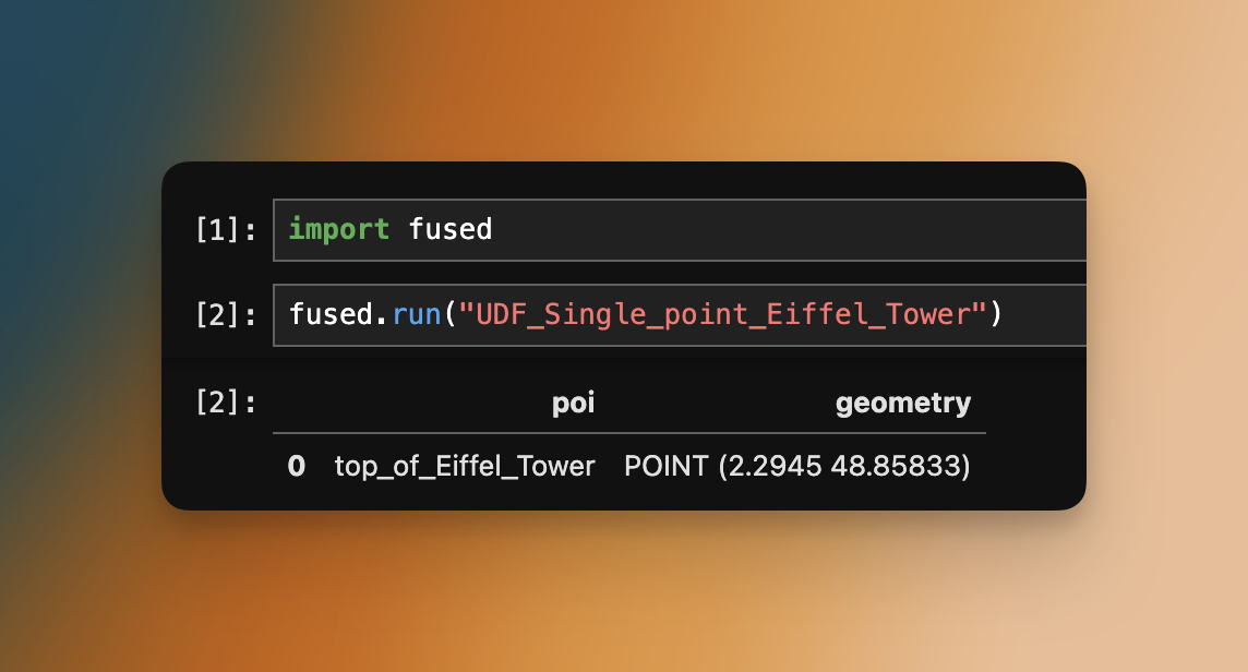 Simple UDF fused.run() returning a geodataframe