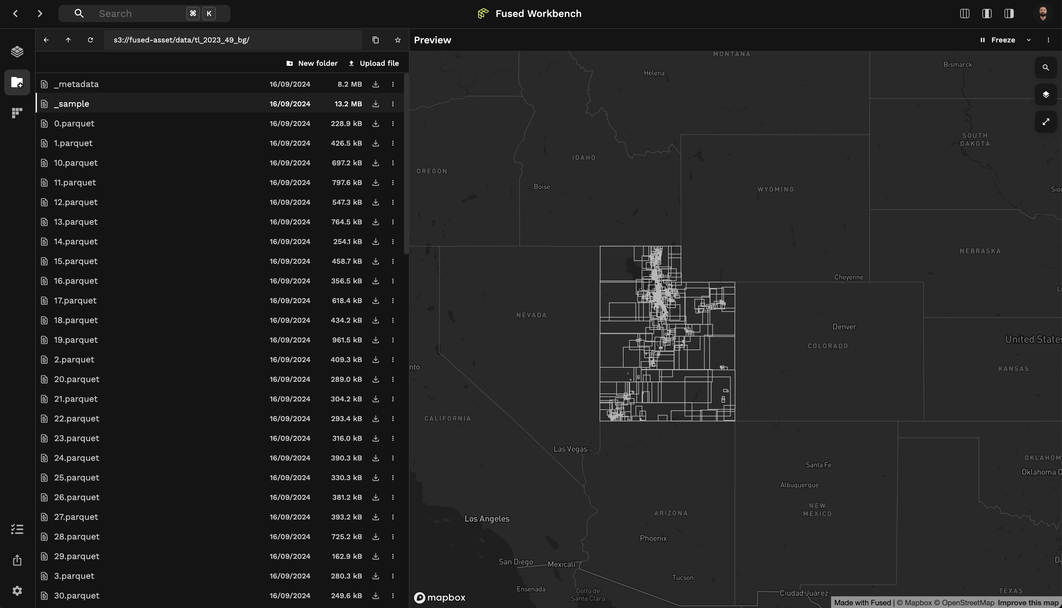 Zonal Stats Parquet Files in Workbench File Explorer